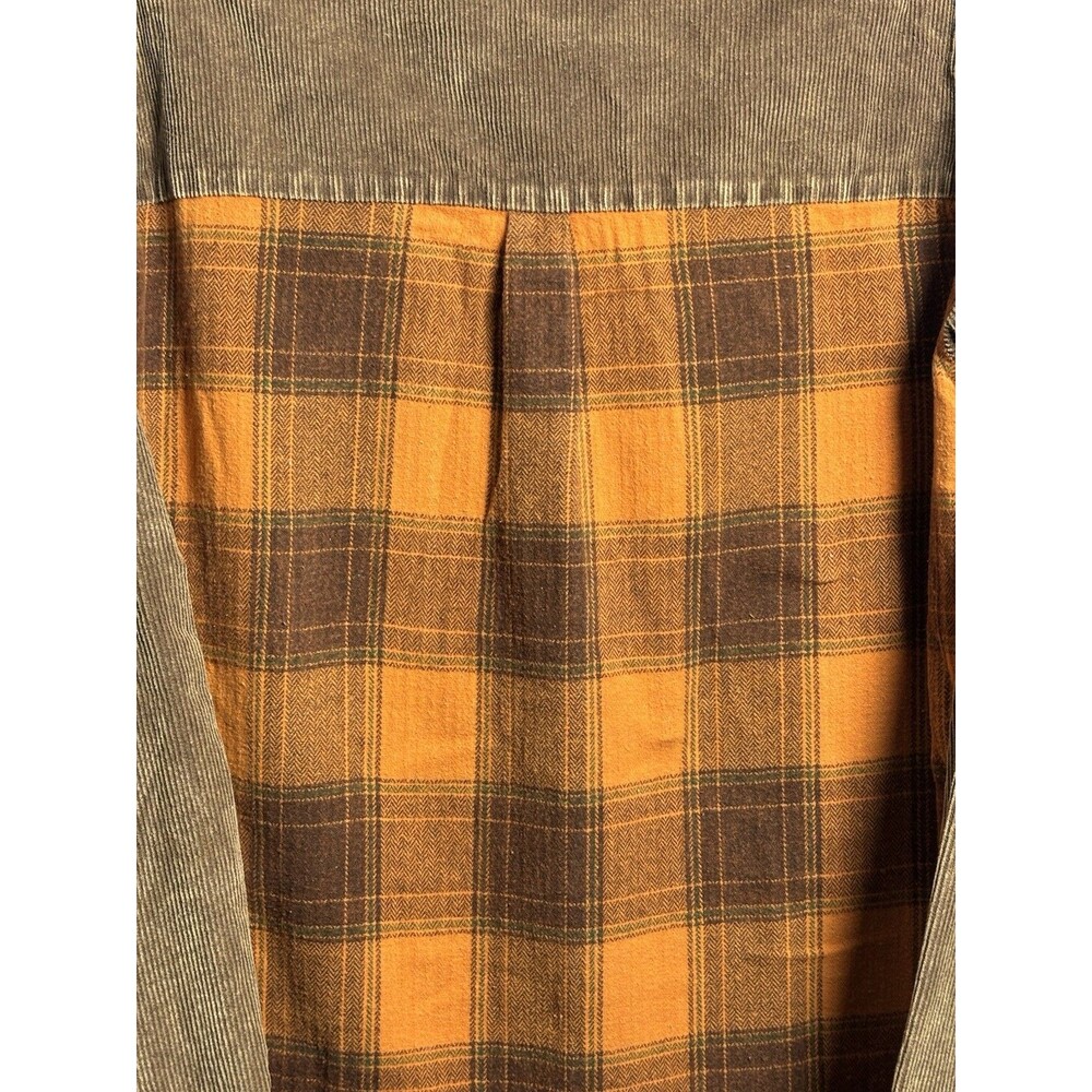 Easel Los Angeles Brown/Orange Plaid Corduroy Button-Up Flannel /Shacket S - Picture 6 of 7